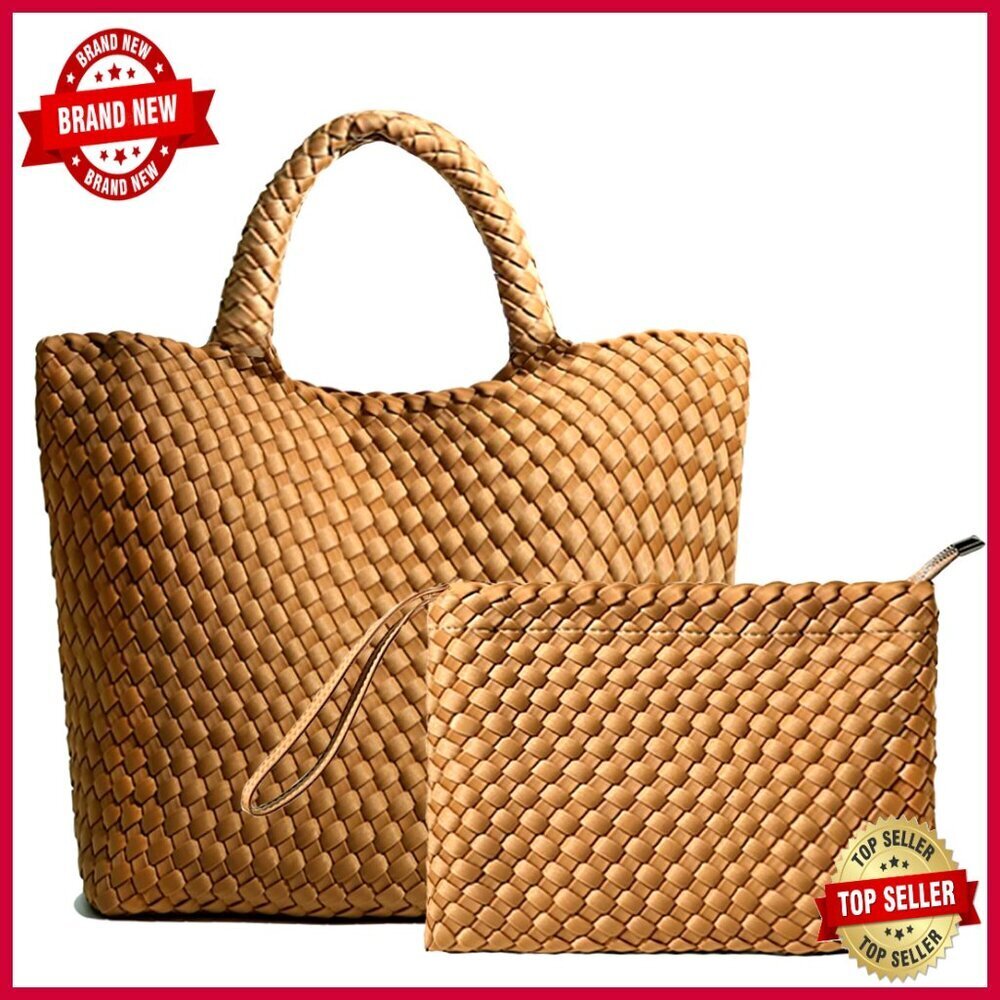 Large Neoprene Woven Hobo Tote Bag with Wristlet, Waterproof Shoulder Bag